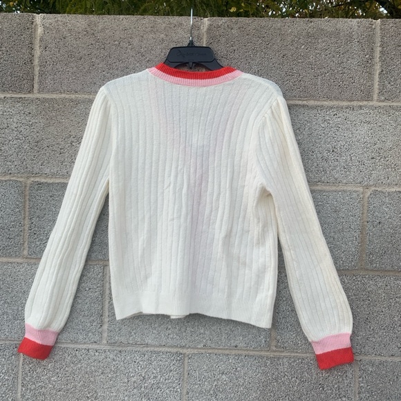 LOFT White Cardigan with Pink and Red Trim Swiftie Style Women’s Size Large NWT - Picture 4 of 12